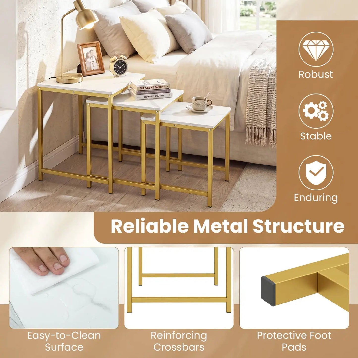 Nesting Tables Set of 3 with Faux Marble Top