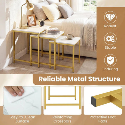 Nesting Tables Set of 3 with Faux Marble Top