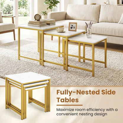Nesting Tables Set of 3 with Faux Marble Top
