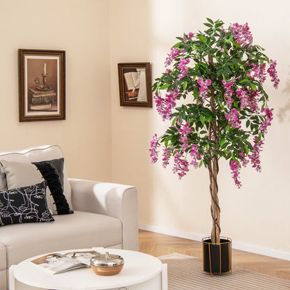 5.5 FT Faux Wisteria Plant in Nursery Pot with Blooming Flowers-Rose Red