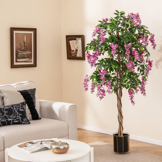 5.5 FT Faux Wisteria Plant in Nursery Pot with Blooming Flowers-Rose Red - Tampa Home & Garden Store