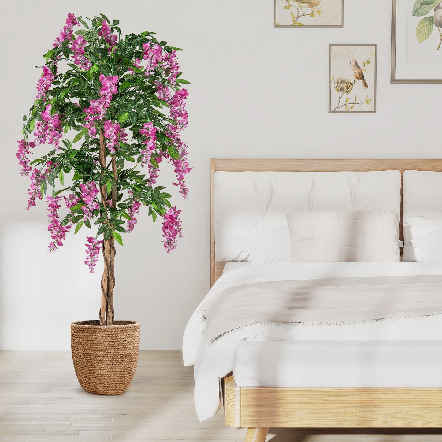 5.5 FT Faux Wisteria Plant in Nursery Pot with Blooming Flowers-Rose Red