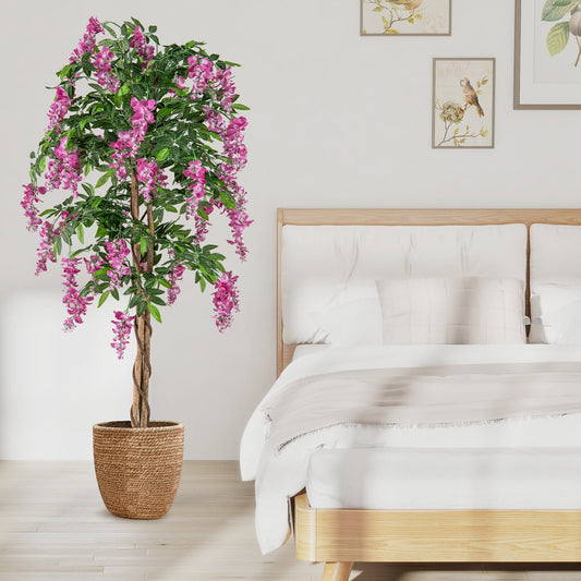5.5 FT Faux Wisteria Plant in Nursery Pot with Blooming Flowers-Rose Red - Tampa Home & Garden Store