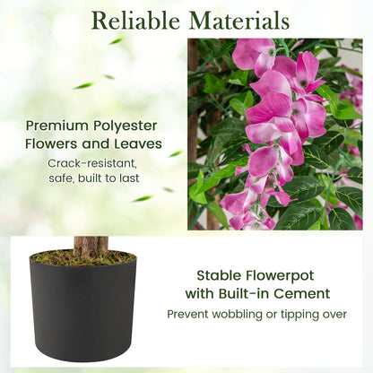 5.5 FT Faux Wisteria Plant in Nursery Pot with Blooming Flowers-Rose Red
