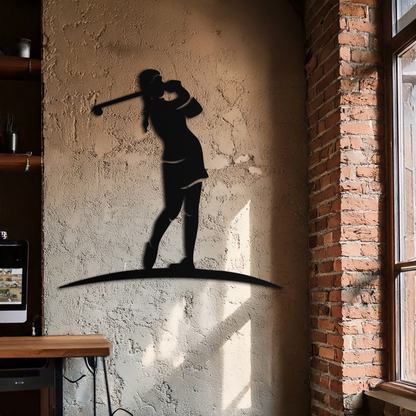 Female Golfer Metal Wall Art – Elegant Sports Silhouette for Modern Spaces- KAF698 - Tampa Home & Garden Store