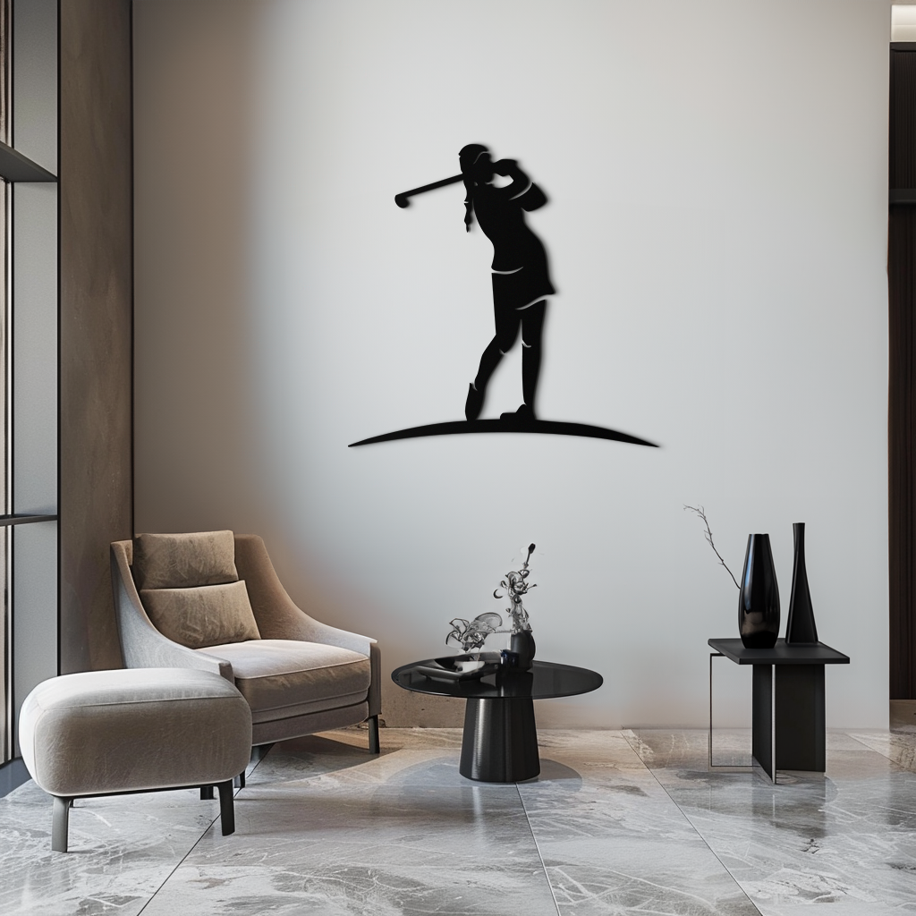 Female Golfer Metal Wall Art – Elegant Sports Silhouette for Modern Spaces- KAF698 - Tampa Home & Garden Store