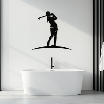 Female Golfer Metal Wall Art – Elegant Sports Silhouette for Modern Spaces- KAF698 - Tampa Home & Garden Store
