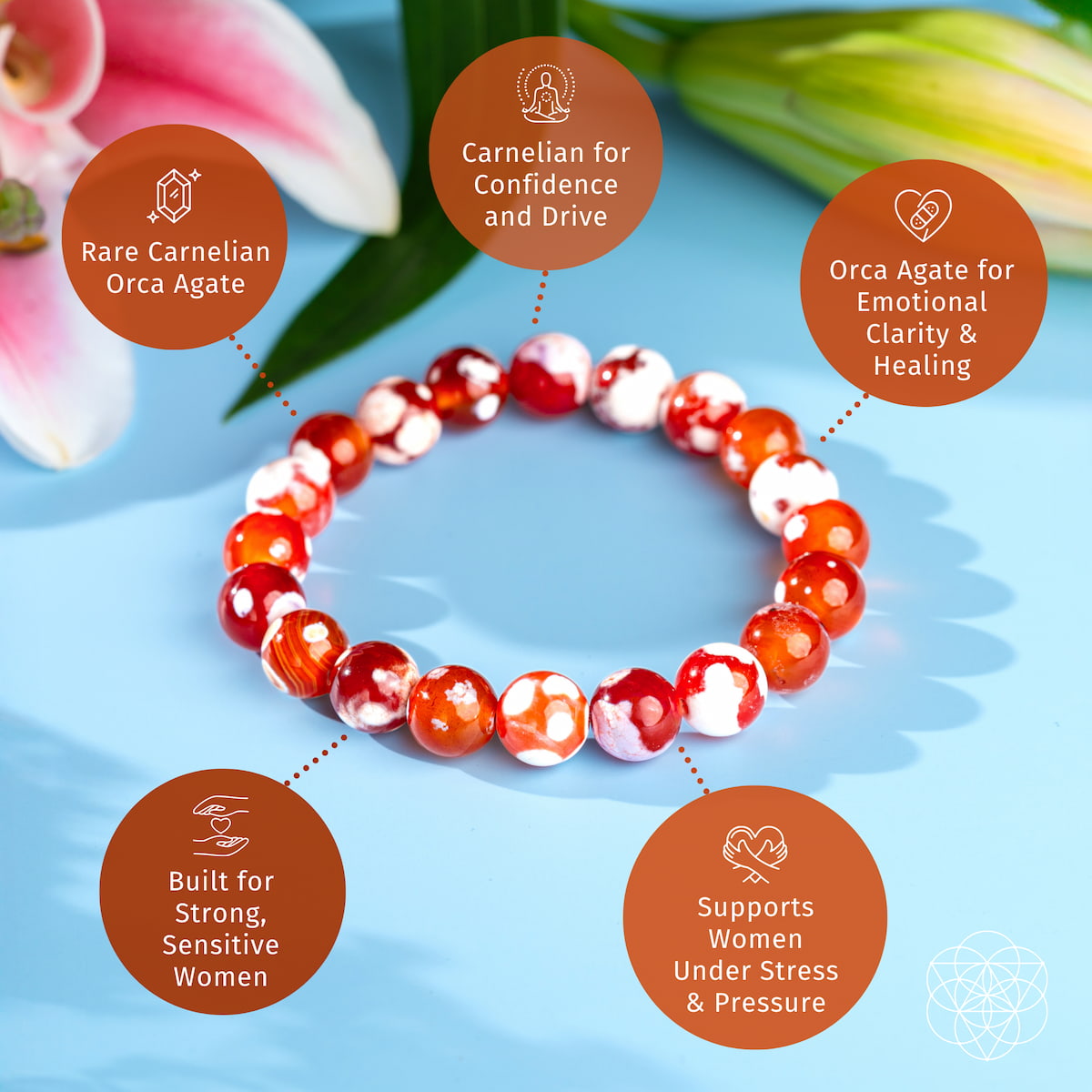 Feminine Force – Carnelian Orca Agate Bracelet - Tampa Home & Garden Store
