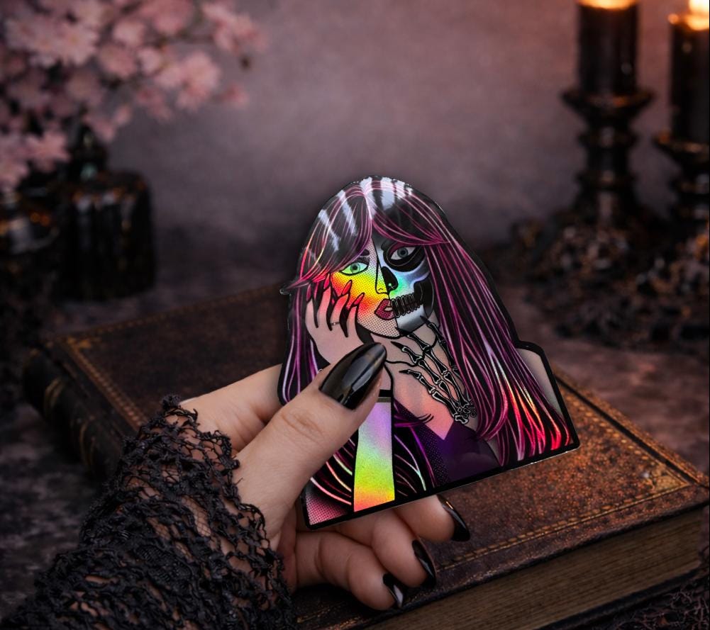 Femme Fatale Sticker: Gothic Pop Art, Waterproof Vinyl (Glossy or Holographic) - Tampa Home & Garden Store