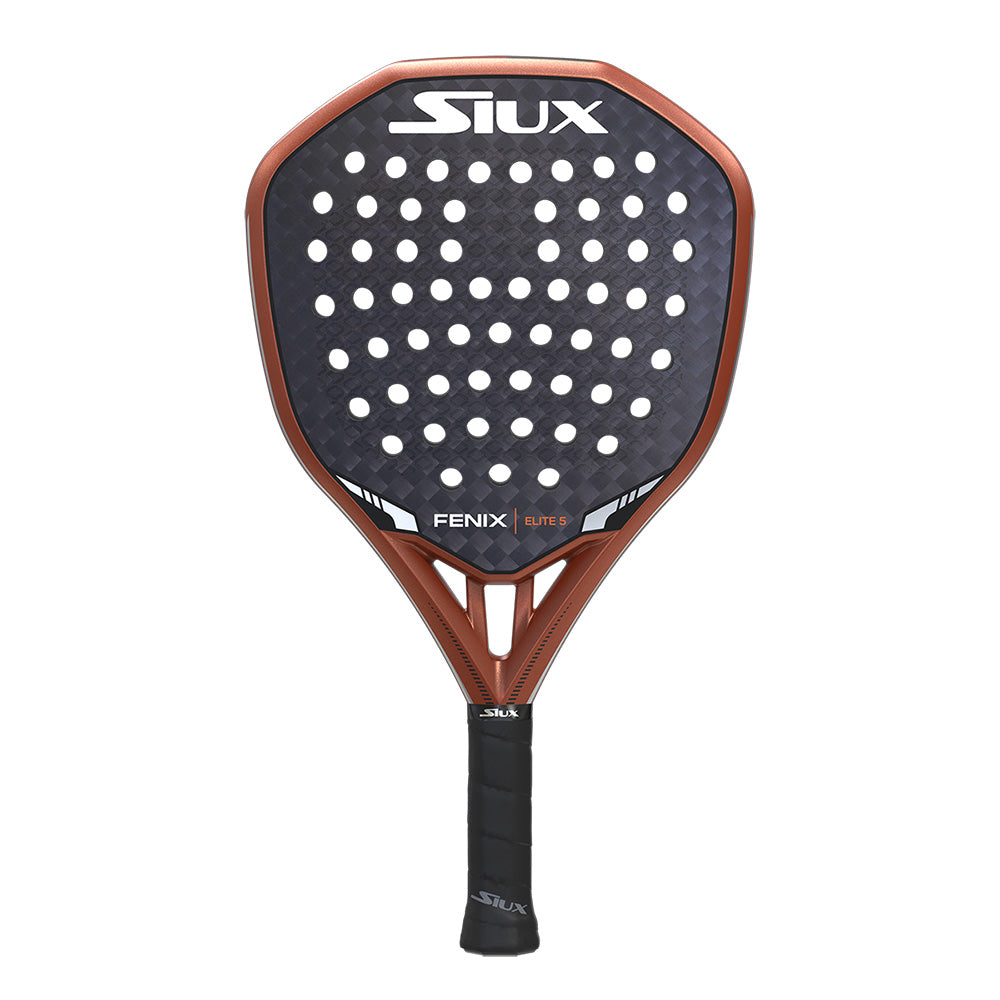 Padel racket Siux USA Fenix Elite 5 with carbon face and burnt orange frame, black grip on Tampa Home & Garden Store