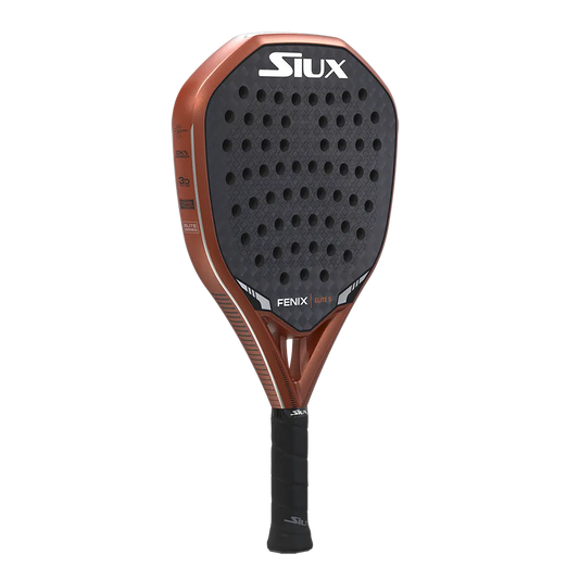 Fenix Elite 5 padel racket by Siux USA, orange frame with black perforated hitting surface on Tampa Home & Garden Store