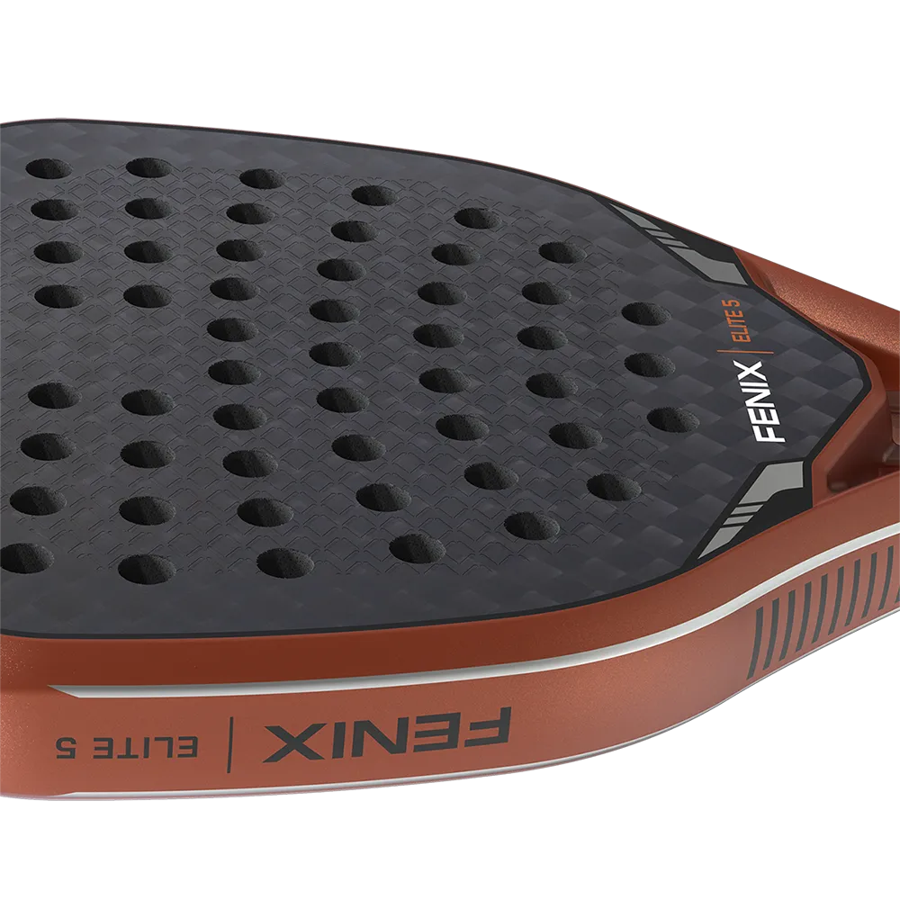 Padel racket Fenix Elite 5 by Siux USA, orange frame and black perforated hitting surface on Tampa Home & Garden Store