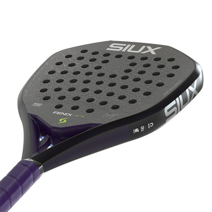 Fenix Pro 2026 Black padel racket by Siux USA with purple grip and perforated face on Tampa Home & Garden Store