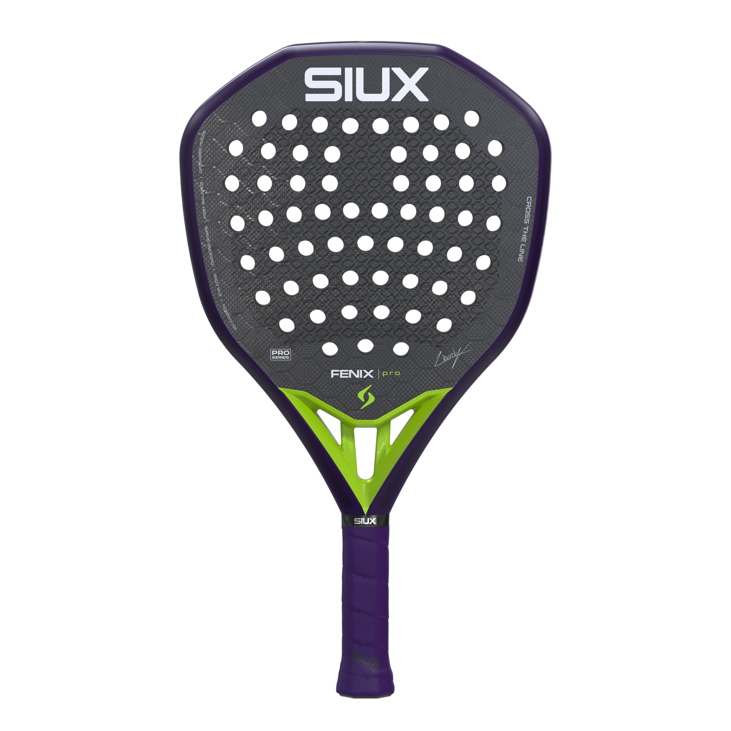 Padel racket Fenix Pro 2026 Glow Purple by Siux USA, grey perforated face and purple frame on Tampa Home & Garden Store