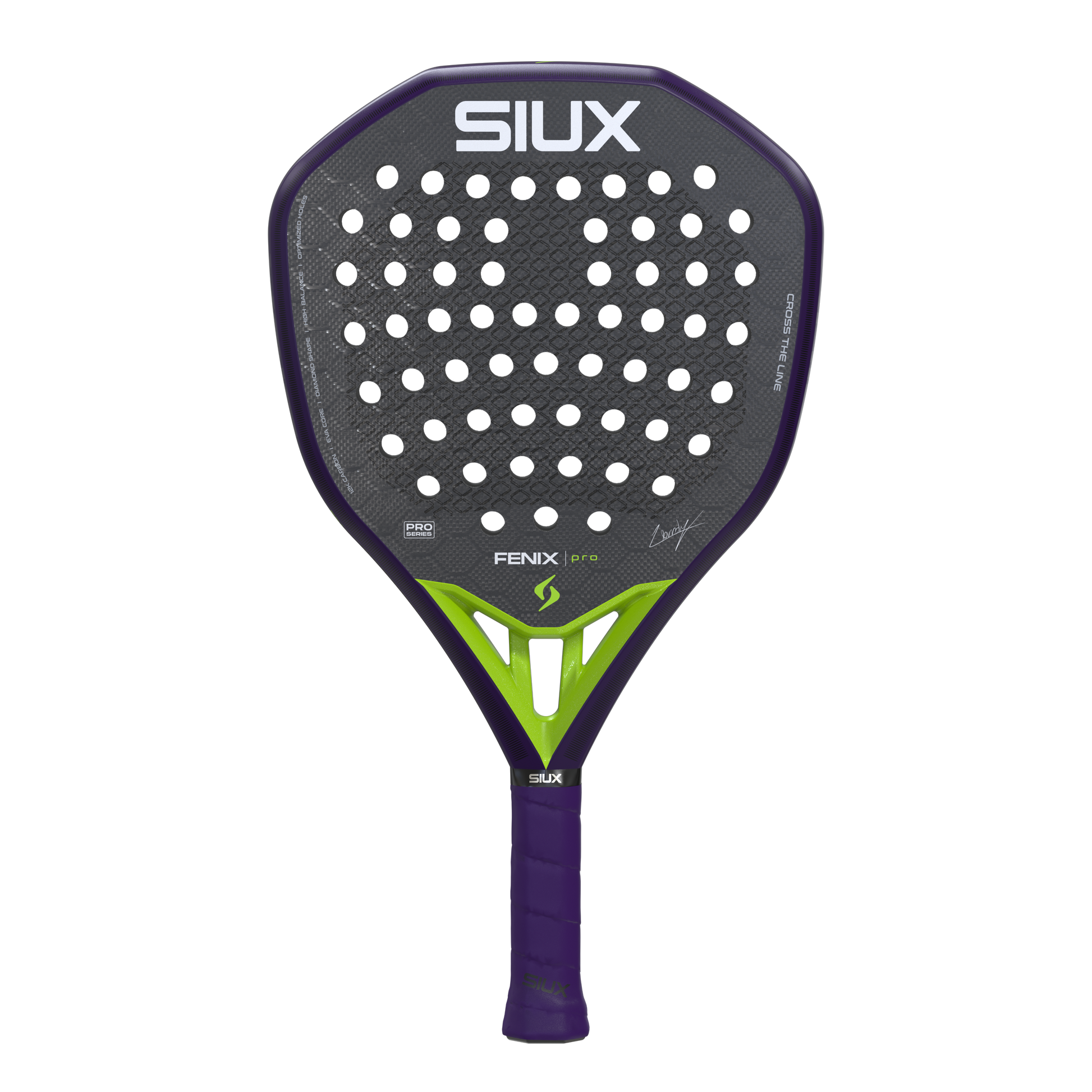 Padel racket Fenix Pro 2026 Glow Purple by Siux USA, grey perforated face and purple frame on Tampa Home & Garden Store