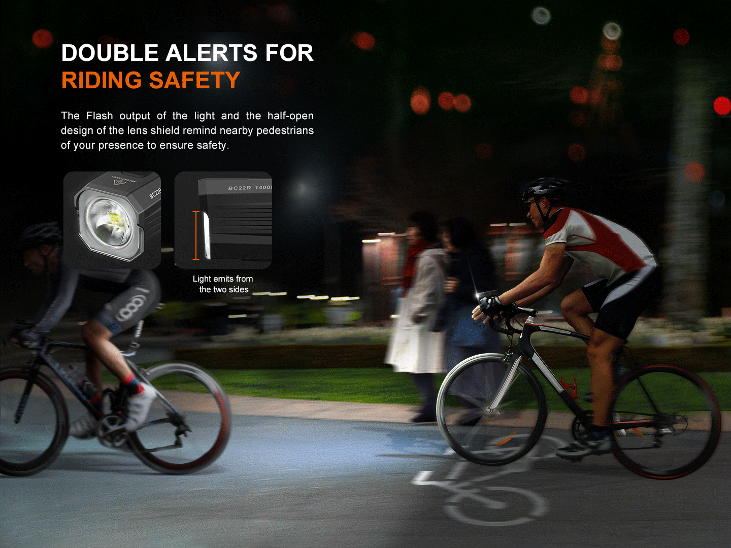 Fenix BC22R bike light high-performance road light with dual emitters shown in two insets on Tampa Home & Garden Store