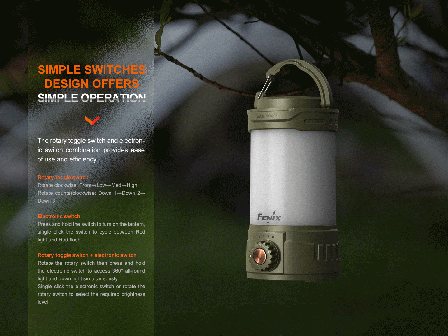 Lantern Fenix CL26R PRO camping lantern with olive-green top, white body, Fenix logo on Tampa Home & Garden Store