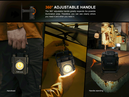 Fenix CL27R outdoor lantern in handheld, hanging and standing positions with 360° handle on Tampa Home & Garden Store