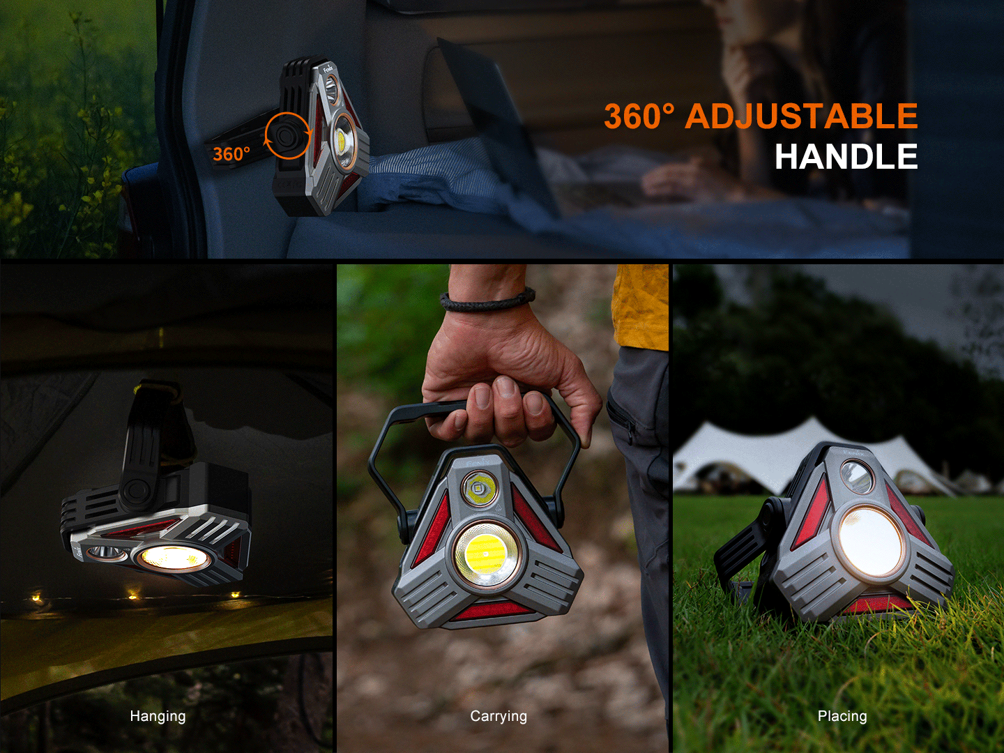 Fenix CP50R Road Hazard Lantern from Fenix Store, gray/red, 360° adjustable handle for camping on Tampa Home & Garden Store