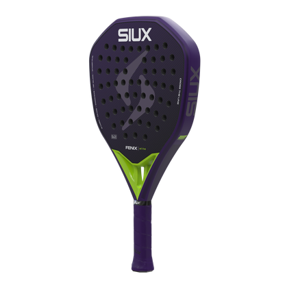 Fenix Elite 2026 padel racket by Siux USA, purple with neon lime accents and perforated face on Tampa Home & Garden Store