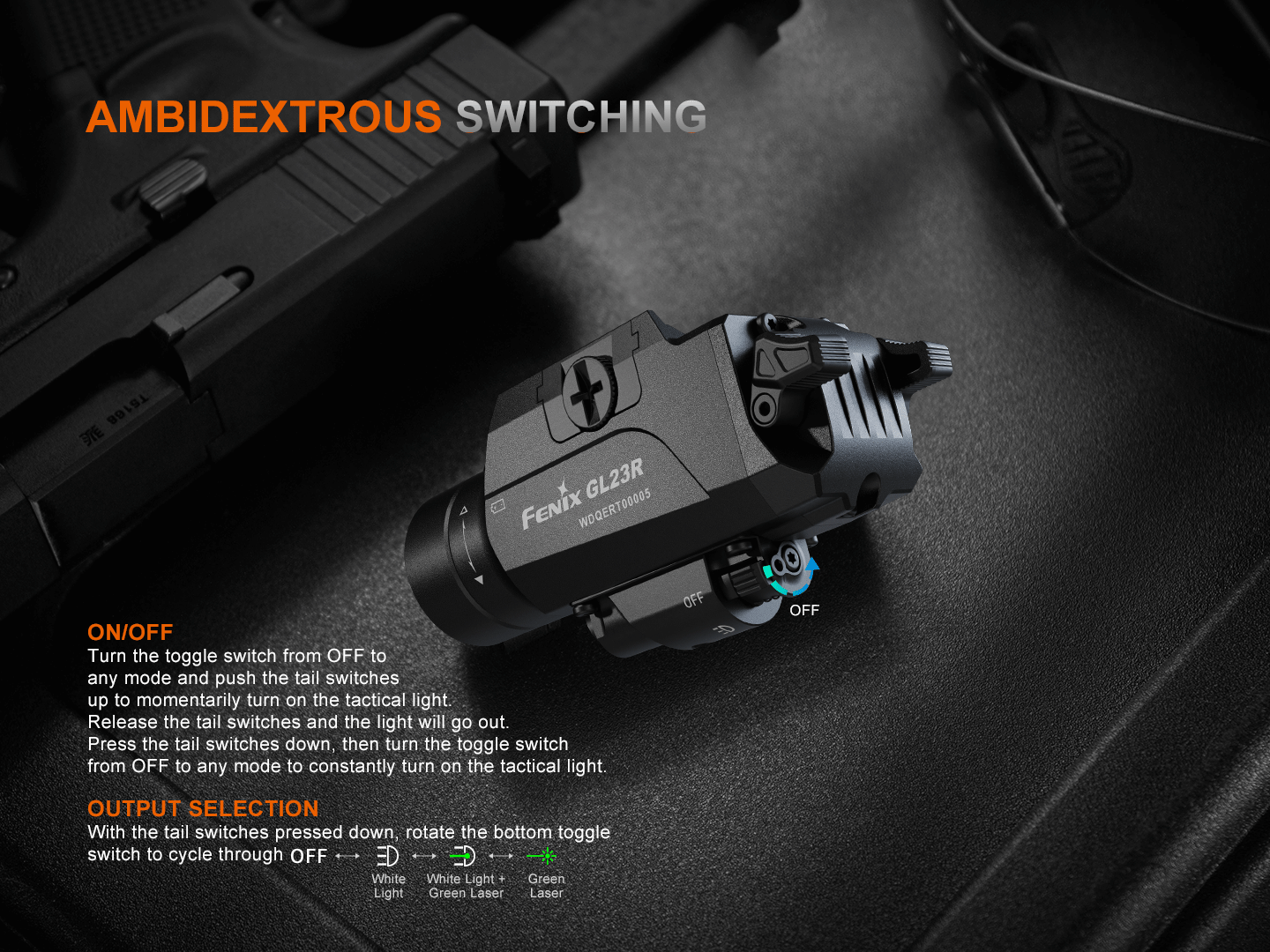 Fenix GL23R Green Laser Tactical Light weapon flashlight with switch on firearm on Tampa Home & Garden Store