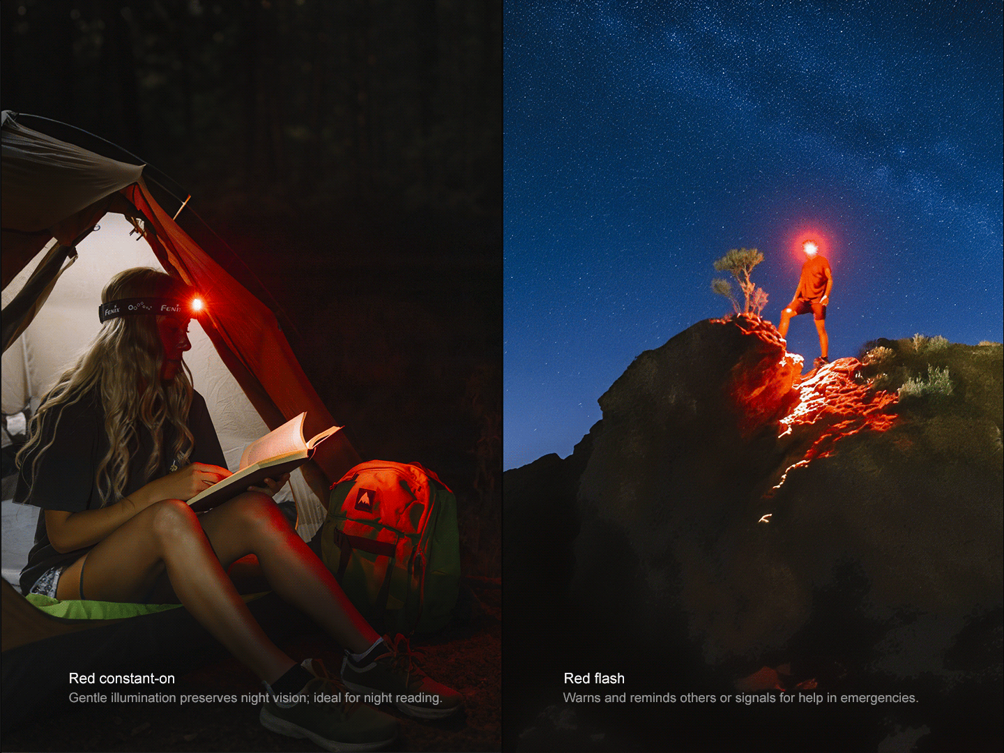 Fenix HM55R headlamp with red LED modes for camping reading and night signaling on Tampa Home & Garden Store
