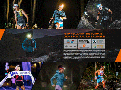 Fenix HM62-T lightweight trail running headlamp worn by night runners in a multi-photo collage on Tampa Home & Garden Store