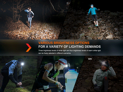 Fenix HM65R-T V2 rechargeable headlamp; lightweight trail running headlamp in collage on Tampa Home & Garden Store