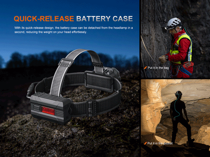 Fenix HP35R headlamp with quick-release battery case, black/gray strap for search and rescue on Tampa Home & Garden Store