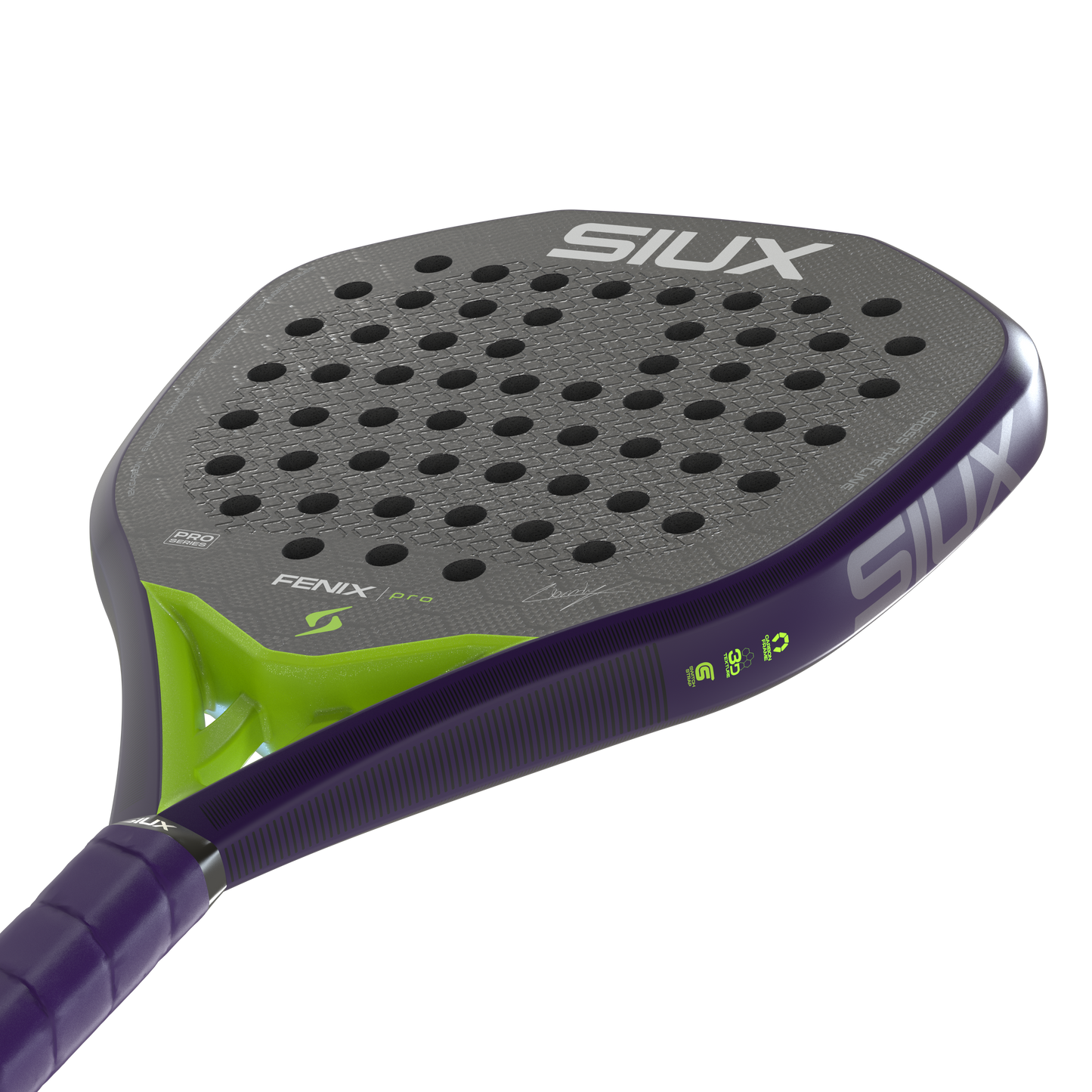 Padel racket Siux Fenix Pro 2026 Glow Purple with gray perforated face and purple frame on Tampa Home & Garden Store