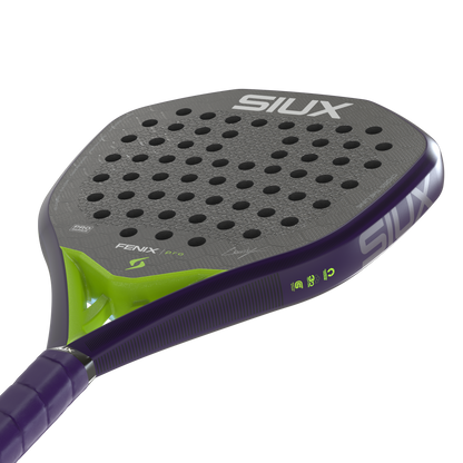 Padel racket Siux Fenix Pro 2026 Glow Purple with gray perforated face and purple frame on Tampa Home & Garden Store