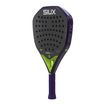 Siux Fenix Pro 2026 Glow Purple padel racket with gray perforated face and purple frame on Tampa Home & Garden Store
