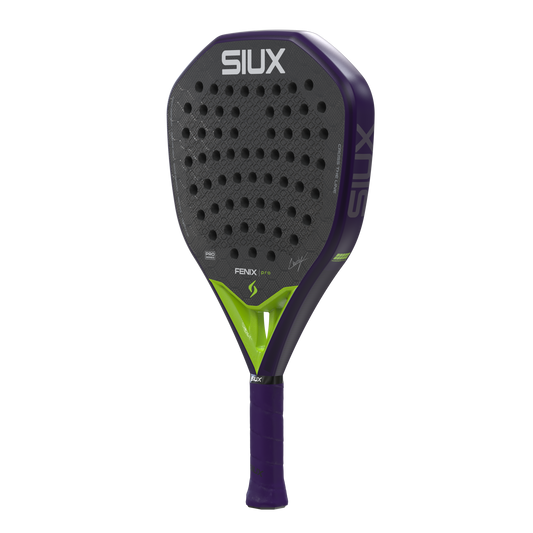 Siux Fenix Pro 2026 Glow Purple padel racket with gray perforated face and purple frame on Tampa Home & Garden Store