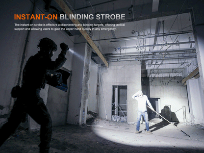Fenix TK21R Duty Flashlight tactical handheld flashlight lighting a dark construction site on Tampa Home & Garden Store