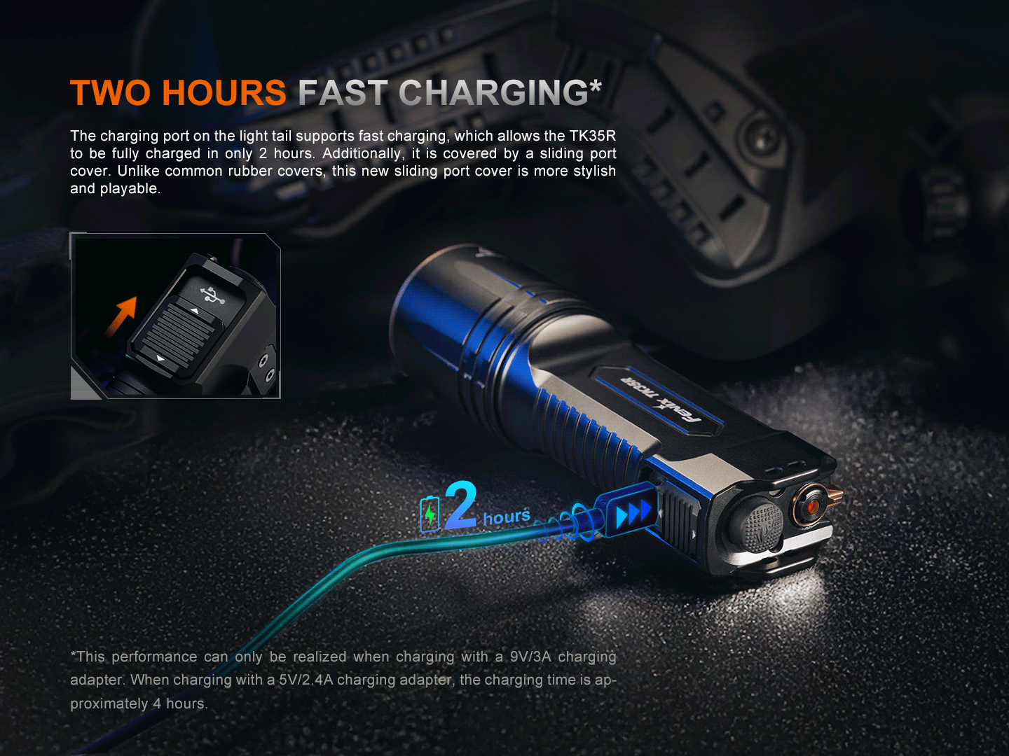 Fenix TK35R rechargeable tactical flashlight blue torch by Fenix Store with charging on Tampa Home & Garden Store