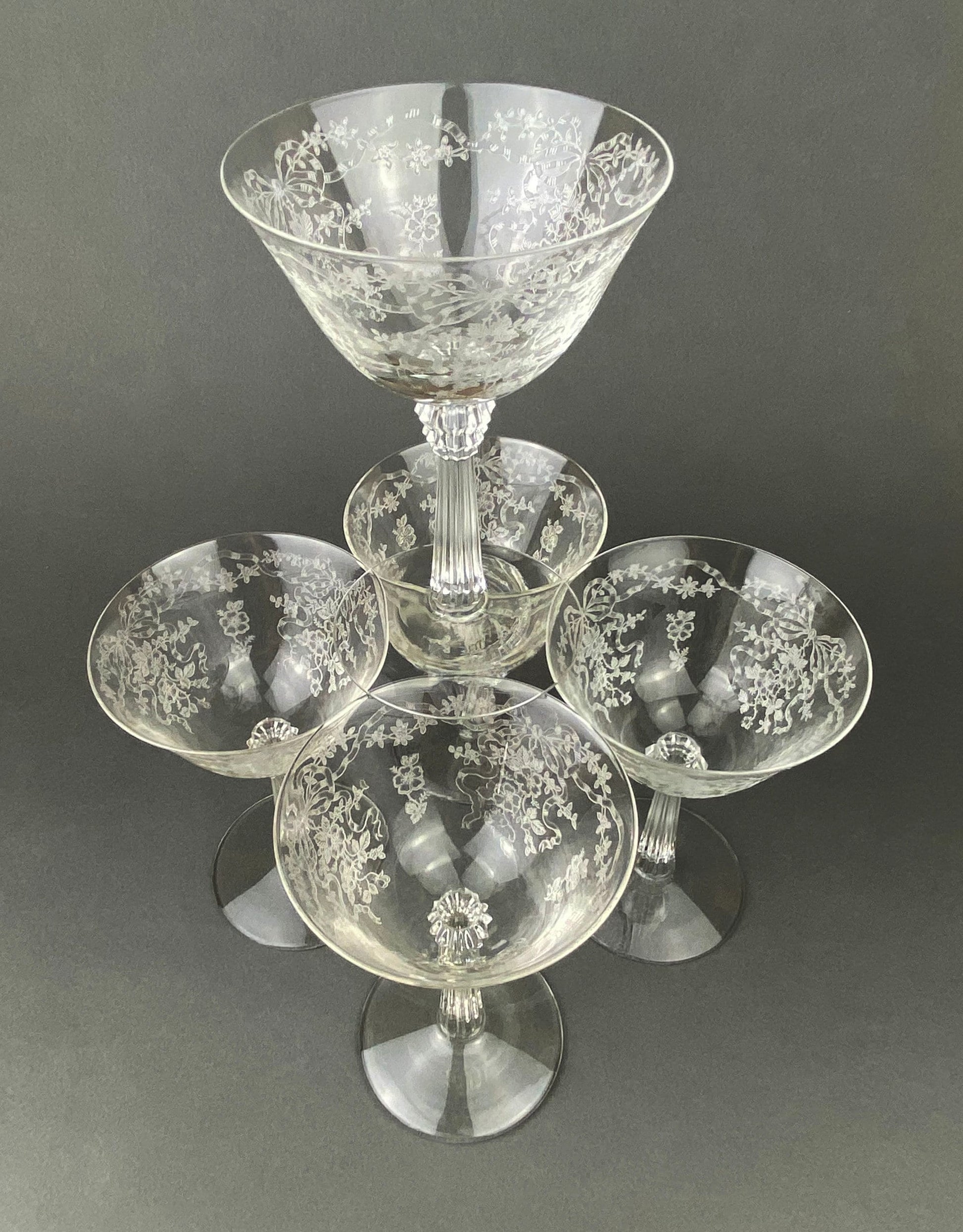 Fenton Champagne Stemware, Tall Sherbet Crystal Glasses.  Romance by Fenton.  Set of 6 Vintage Stemware. Fine Crystal. - Tampa Home & Garden Store