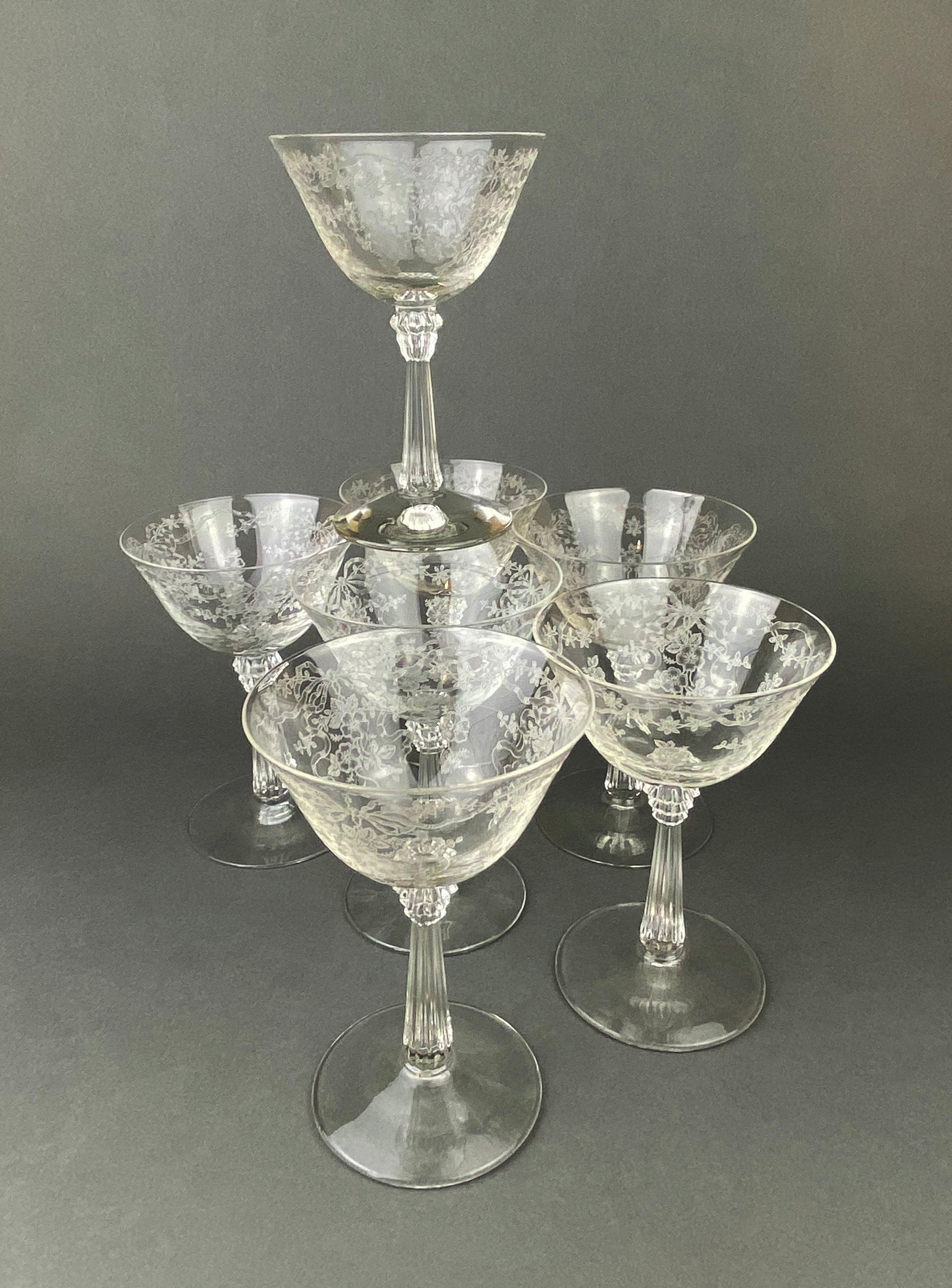 Fenton Champagne Stemware, Tall Sherbet Crystal Glasses.  Romance by Fenton.  Set of 6 Vintage Stemware. Fine Crystal. - Tampa Home & Garden Store