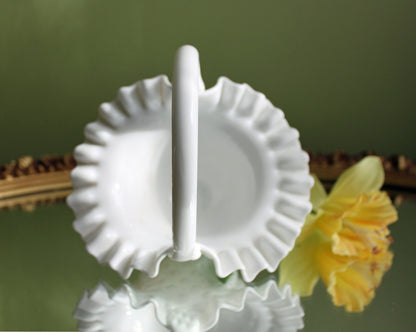 Fenton Crystal Basket. Milk Glass Hobnail Pattern Basket with Ruffled Rim.  Colectible Home  or Wedding Milk Glass. - Tampa Home & Garden Store