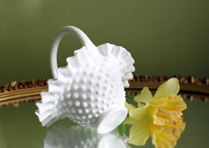Fenton Crystal Basket. Milk Glass Hobnail Pattern Basket with Ruffled Rim.  Colectible Home  or Wedding Milk Glass. - Tampa Home & Garden Store