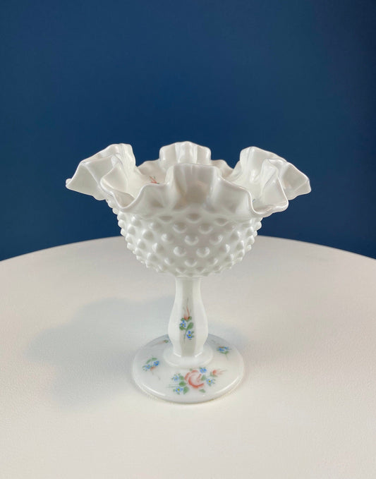 Fenton Handpainted Milk Glass Compote. White, Footed, Hobnail Bowl with Ruffled  Rim and Pastel Flowers. Wedding Gift. Modern Farmhouse. - Tampa Home & Garden Store