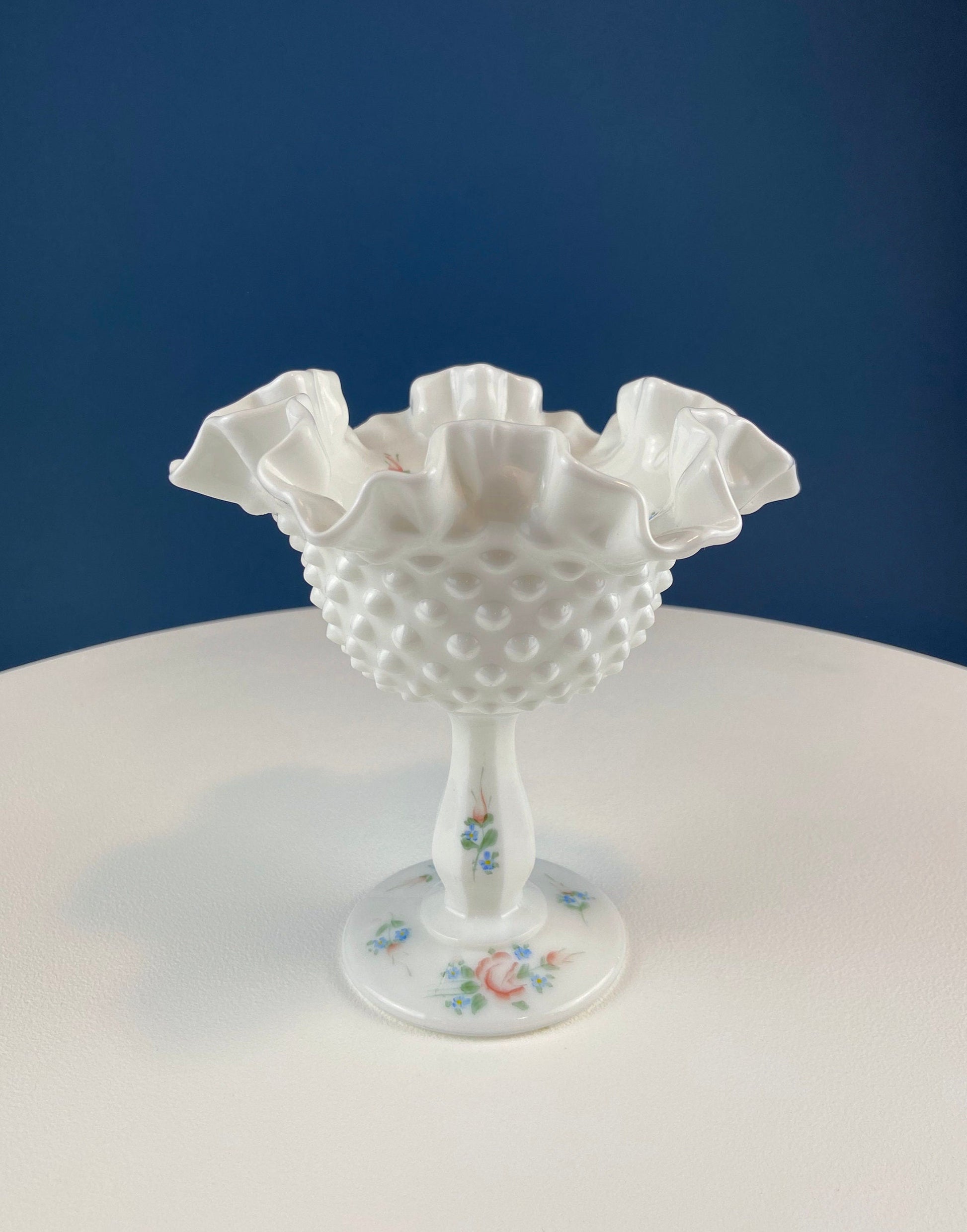 Fenton Handpainted Milk Glass Compote. White, Footed, Hobnail Bowl with Ruffled  Rim and Pastel Flowers. Wedding Gift. Modern Farmhouse. - Tampa Home & Garden Store