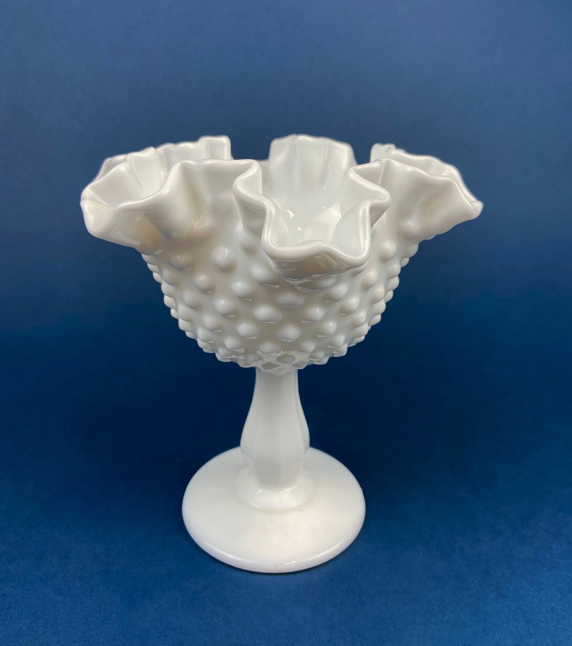 Fenton Milk Glass Compote. White, Footed, Hobnail Bowl with Scalloped and Ruffled  Rim. - Tampa Home & Garden Store