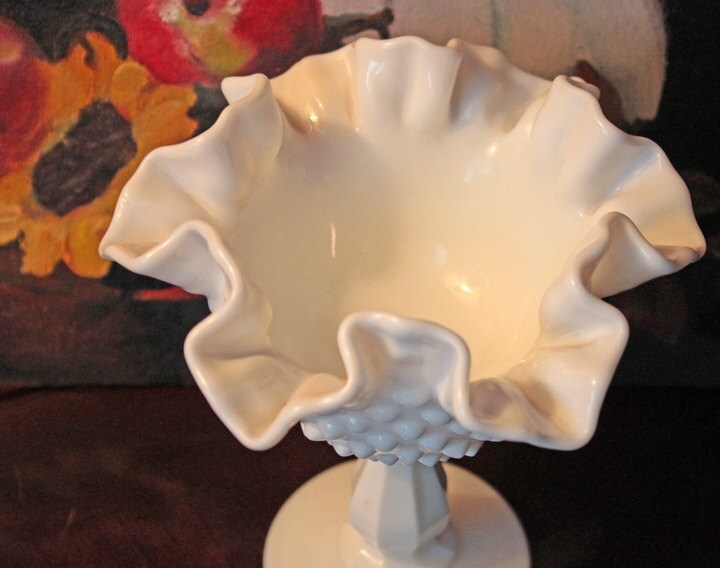Fenton Milk Glass Compote. White, Footed, Hobnail Bowl with Scalloped and Ruffled  Rim. - Tampa Home & Garden Store