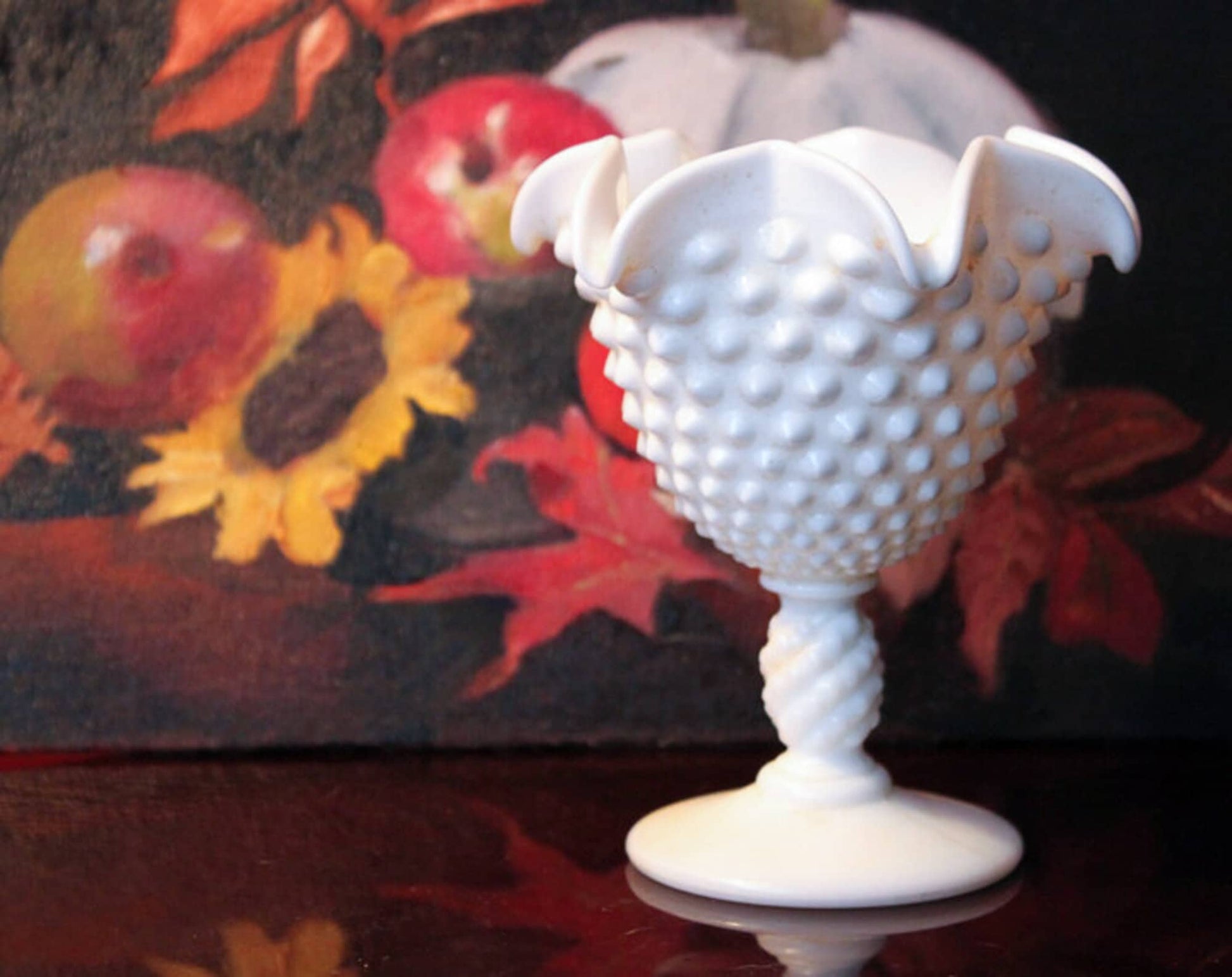Fenton Milk Glass Compote. White, Footed, Hobnail Bowl with Scalloped and Ruffled  Rim. - Tampa Home & Garden Store