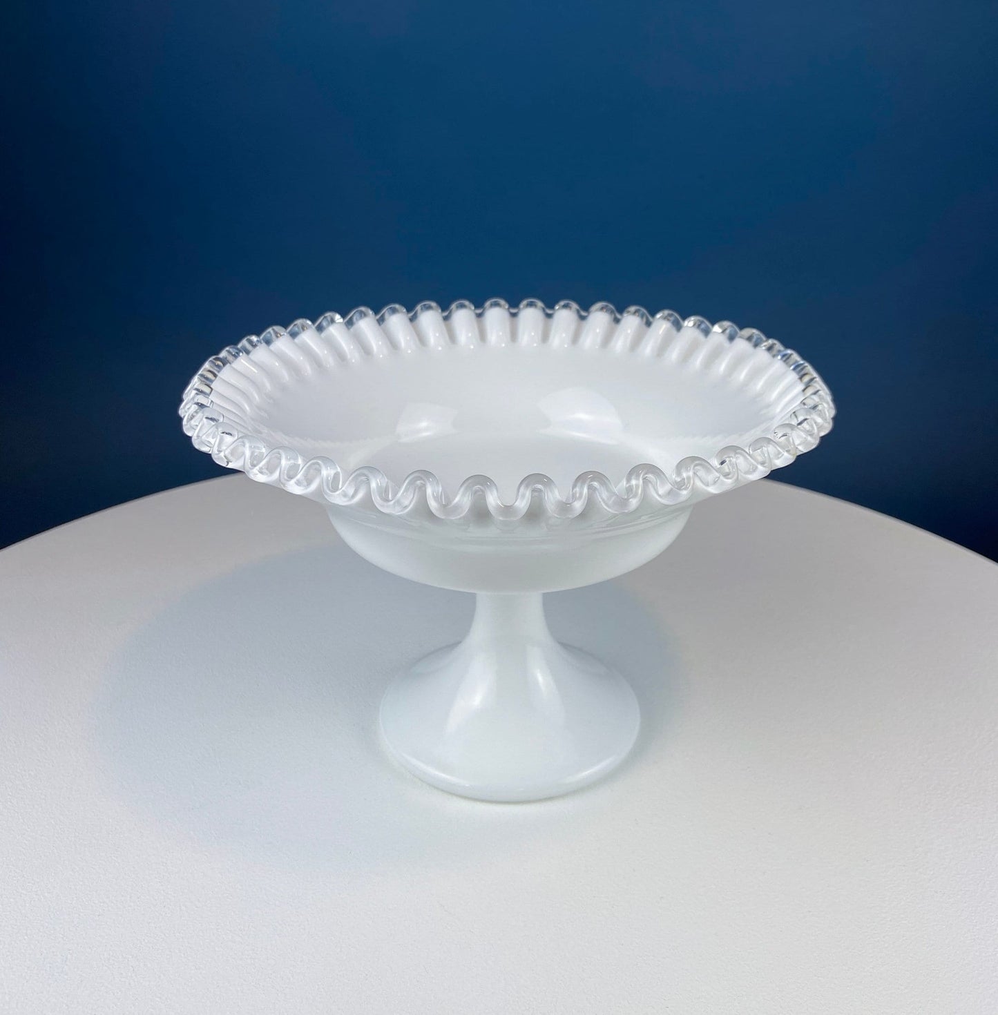 Fenton Milk Glass Footed Bowl with Silver Crest Ruffled Edge. Milk Glass  Collectible Compote by Fenton. - Tampa Home & Garden Store