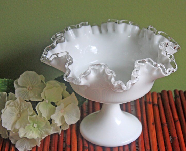 Fenton Milk Glass Footed Bowl with Silver Crest Ruffled Edge. Milk Glass  Collectible Compote by Fenton. - Tampa Home & Garden Store