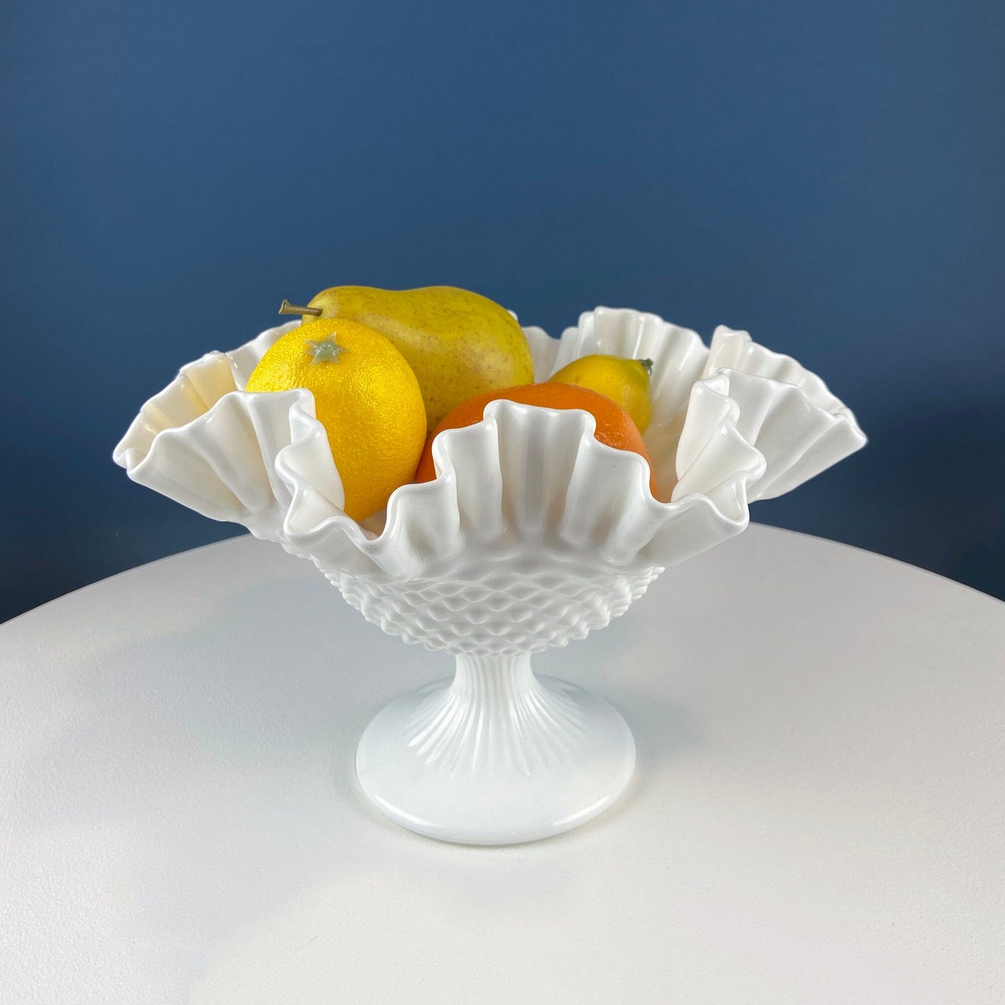 Fenton Milk Glass Hobnail Footed Bowl with Ruffled Edge. Collectible Compote. White Serving Dish. Dining Room Decor. Table Centerpiece. - Tampa Home & Garden Store