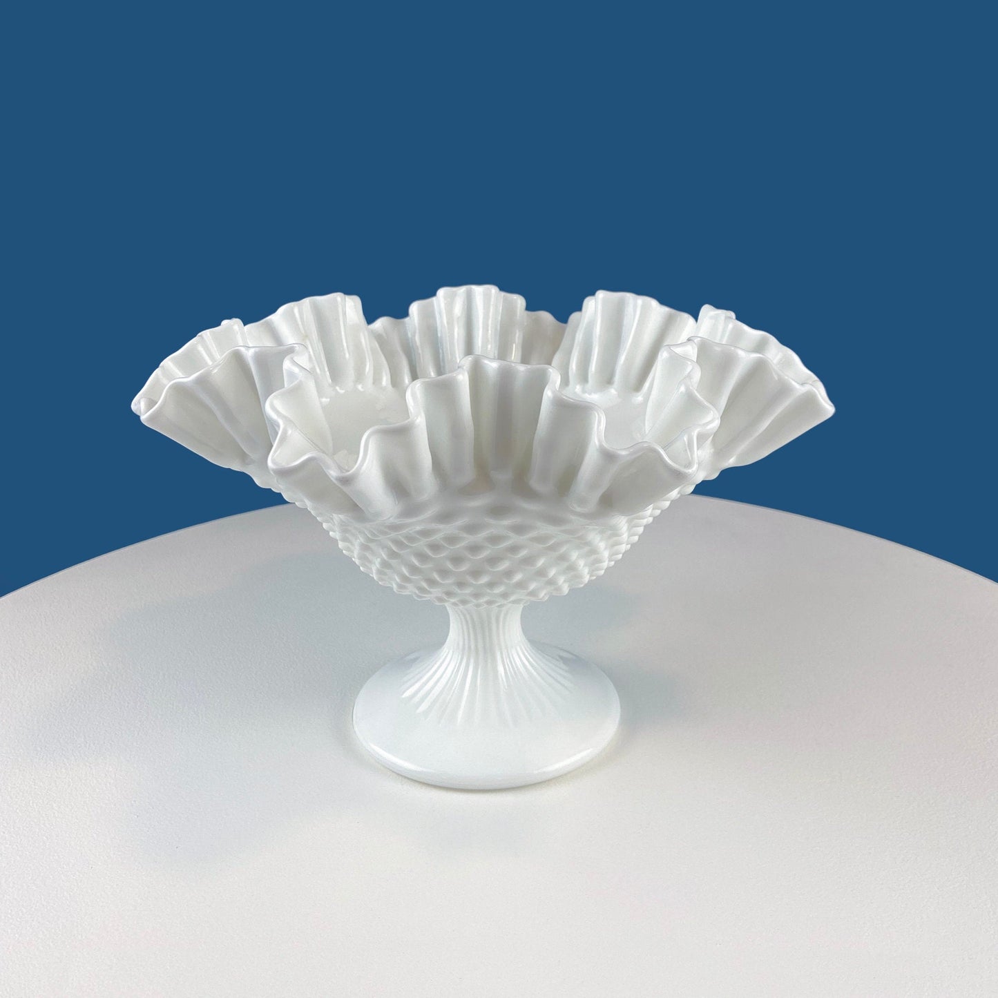Fenton Milk Glass Hobnail Footed Bowl with Ruffled Edge. Collectible Compote. White Serving Dish. Dining Room Decor. Table Centerpiece. - Tampa Home & Garden Store