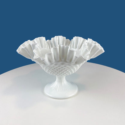 Fenton Milk Glass Hobnail Footed Bowl with Ruffled Edge. Collectible Compote. White Serving Dish. Dining Room Decor. Table Centerpiece. - Tampa Home & Garden Store