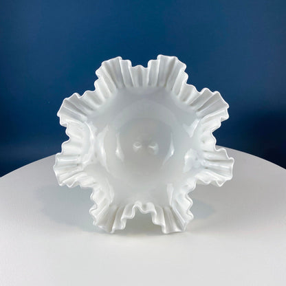 Fenton Milk Glass Hobnail Footed Bowl with Ruffled Edge. Collectible Compote. White Serving Dish. Dining Room Decor. Table Centerpiece. - Tampa Home & Garden Store